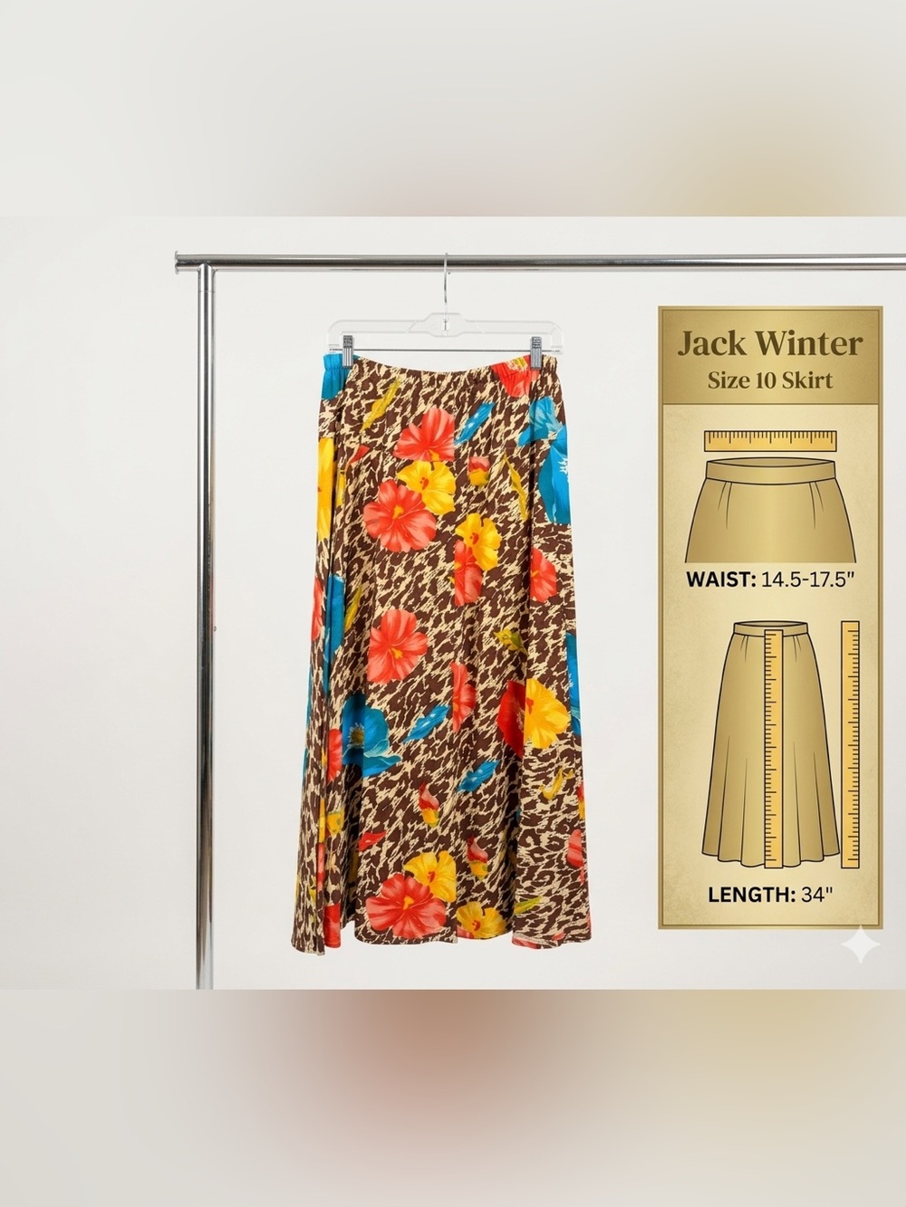 Vintage Jack Winter Floral Cheetah Print Maxi Skirt - Size 10 - Picture 3 of 6